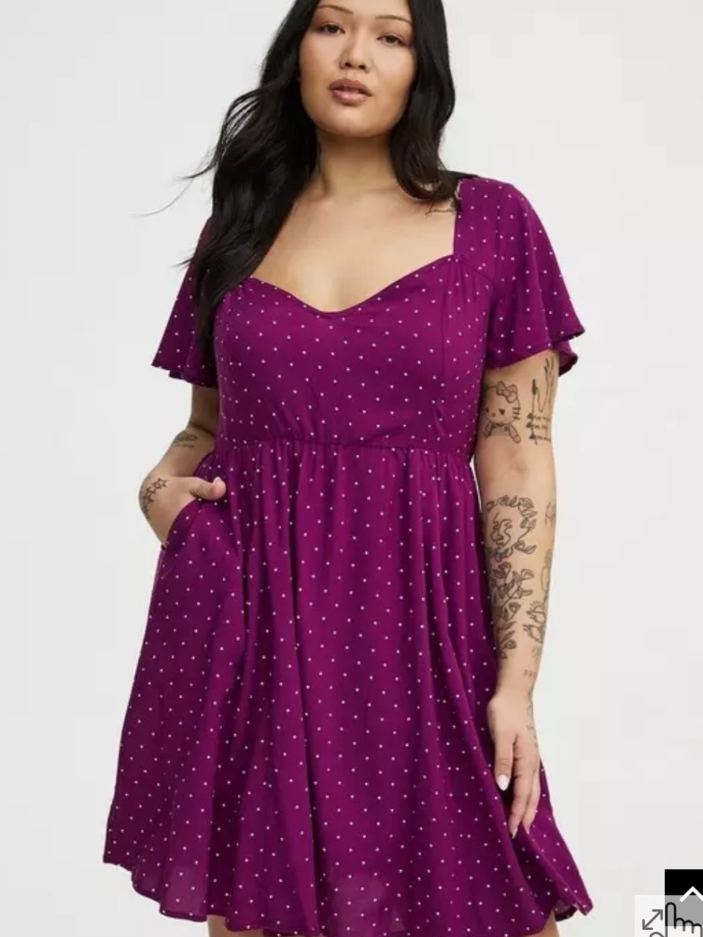 Torrid Sweethearr Flutter Sleeve Plum Purple Polka Dot Dress 6x